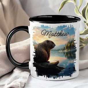 Caneca Castor Sobre Tronco Sunrise Wilderness