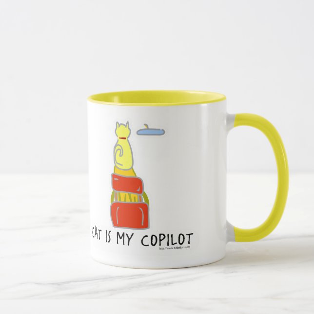 Caneca Cat É Copilot Engraçado Roteiro de Diversão de Art (Direita)