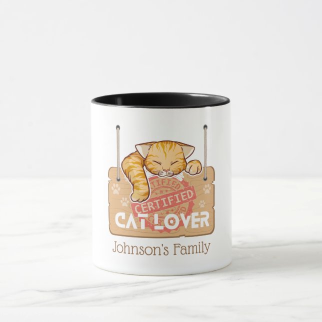 Caneca Cat Lover certificado com nome da família (Centro)