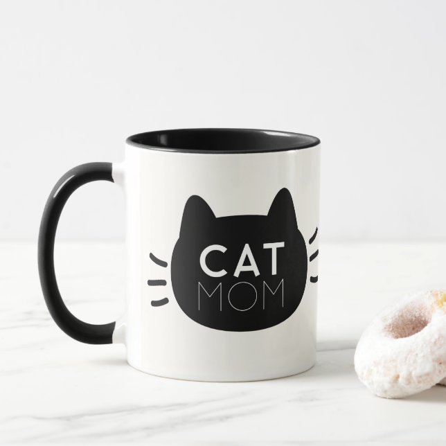 Caneca Cat Mãe Black Cat Foto do rosto do gato (Com Donut)