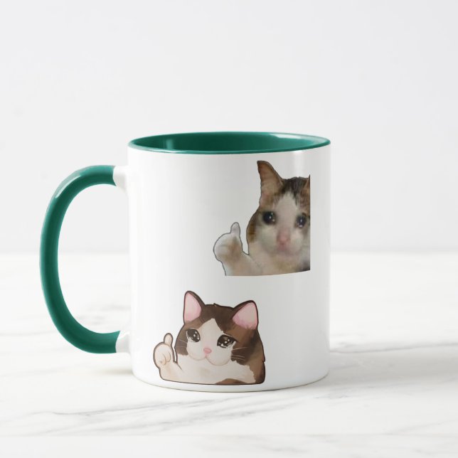 Caneca Cat Meme Thumbs Up Funny OK Cat Meme Kitten Mug (Esquerda)