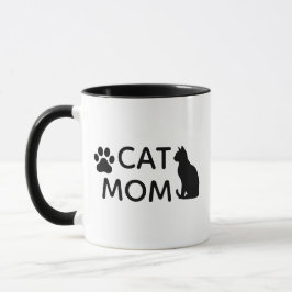 Caneca CAT MOM Coffee Mug | Black Cat Paw Print & Heart