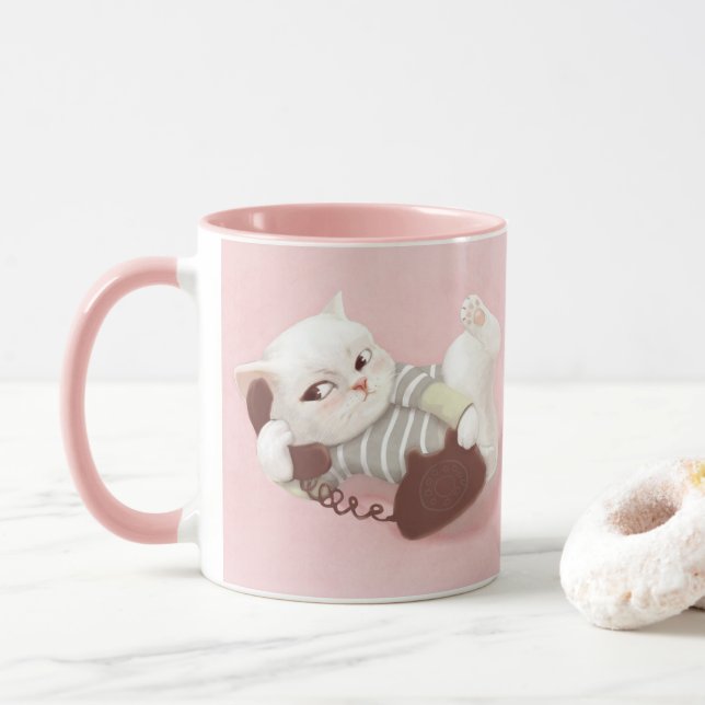 Caneca Cat no telefone (Com Donut)
