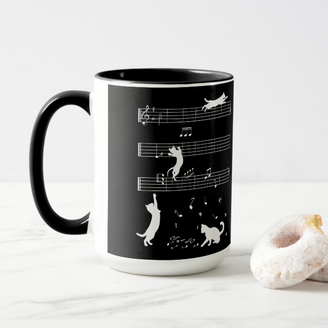 Caneca Cat Piano Notas do Partido Café Mug (Com Donut)