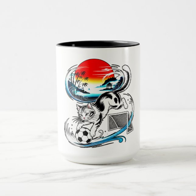 Caneca Cat Soccer Mugs Gifts for Pet Lovers & Sports Fans (Centro)