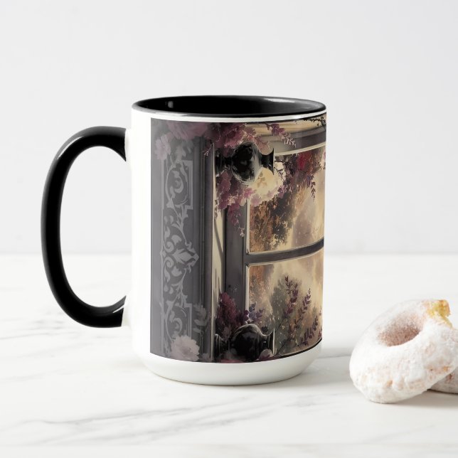 Caneca Catedral Gótica Janela Rosas Roxos (Com Donut)
