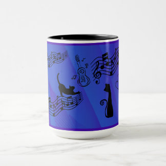 Caneca Cats Are Like Music - Music Staffs And Guitars