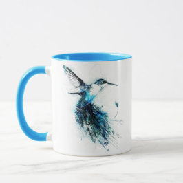 Caneca Cauda de Pena de Beija-flor em Aquarela