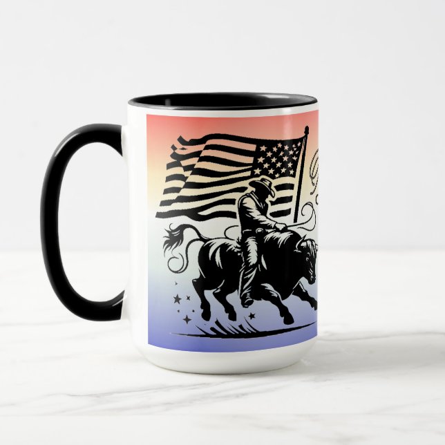 Caneca Cavaleiro de Touro de Rodeio Americano Personaliza (Esquerda)