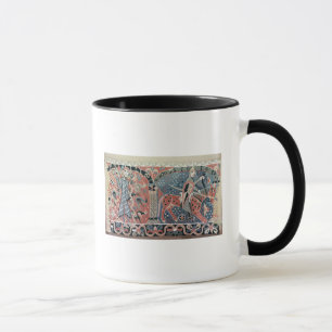 Caneca Cavalier normandos em um cavalo do animal malhado
