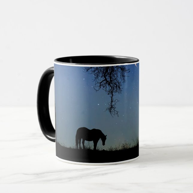 Caneca Cavalo bonito e Noite Estrelada com Árvores de Oak (Frente Esquerda)
