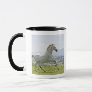 Caneca cavalo branco que funciona no prado