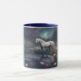 Caneca Cavalo Branco vadear flores aquáticas