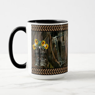 Caneca Cavalo Cowboy Boots Girassóis Flores Rústicas Cons
