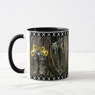 Caneca Cavalo Cowboy Boots Girassóis Flores Rústicas Cons