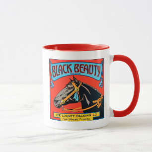 Caneca Cavalo da Bela Negra em Fundo Vermelho