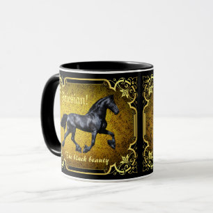 Caneca Cavalo da frísia, silhueta/ouro/caneca preta/pret