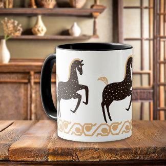 Caneca Cavalo de Arte Folclórica Dourada Preta