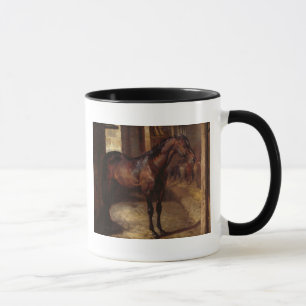 Caneca Cavalo de baía escuro no estábulo