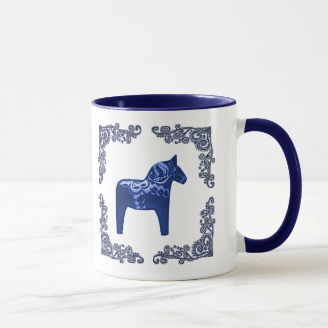 Caneca Cavalo de Dala do sueco com o rolo azul de Delft (Direita)