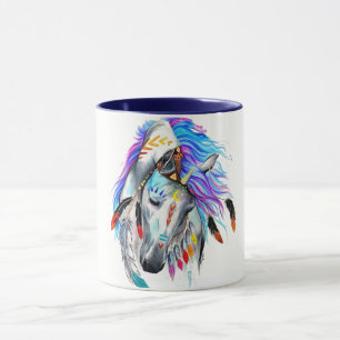 Caneca Cavalo de guerra da aguarela do arco-íris
