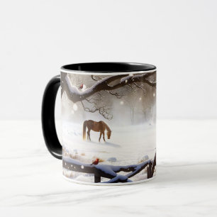 Caneca Cavalo de Natal bonito na neve