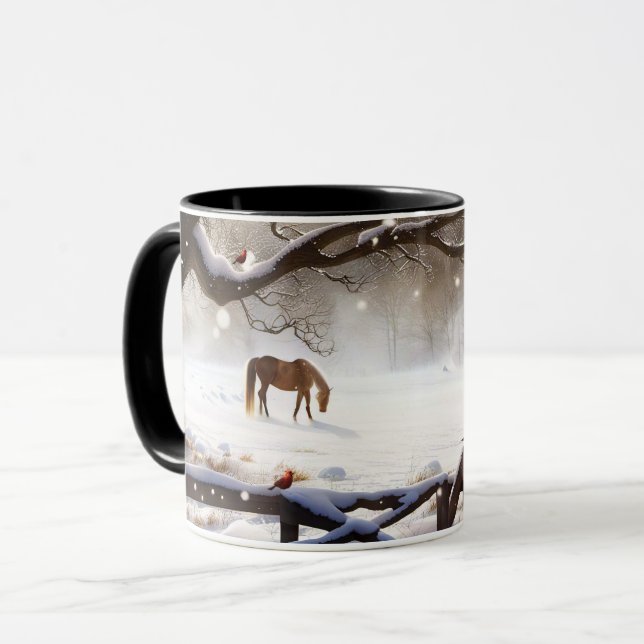 Caneca Cavalo de Natal bonito na neve (Frente Esquerda)