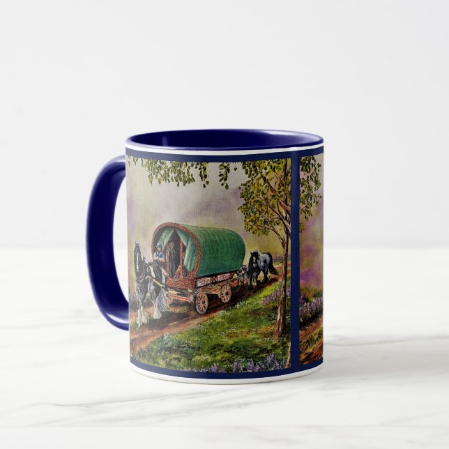 Caneca Cavalo de Vanner irlandês Caravana azul (Frente Esquerda)