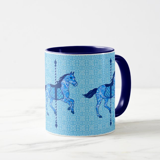 Caneca Cavalo do carrossel - cobalto e azul-céu (Frente Esquerda)