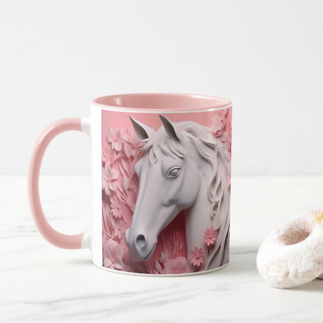 Caneca Cavalo e flores, Presente Equestre, Cavalgada (Com Donut)