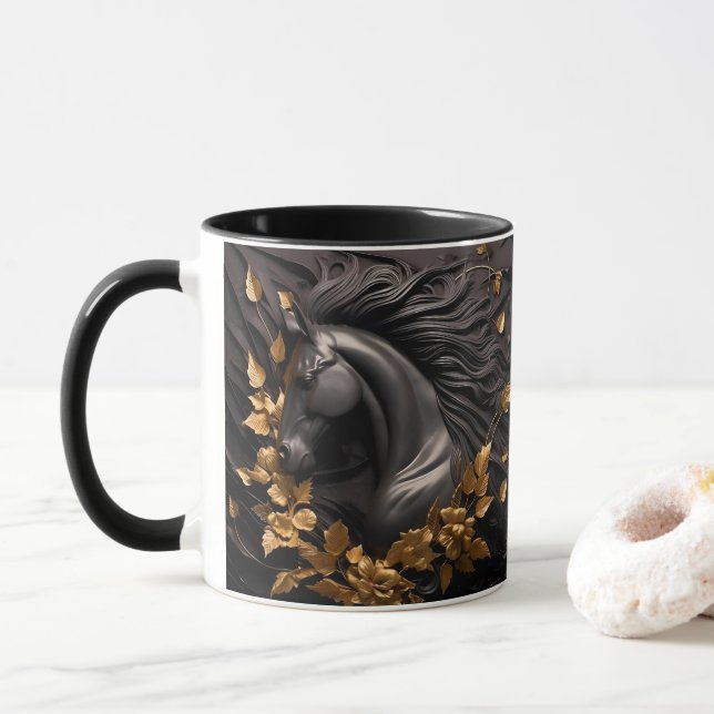 Caneca Cavalo e flores, Presente Equestre, Cavalgada (Com Donut)