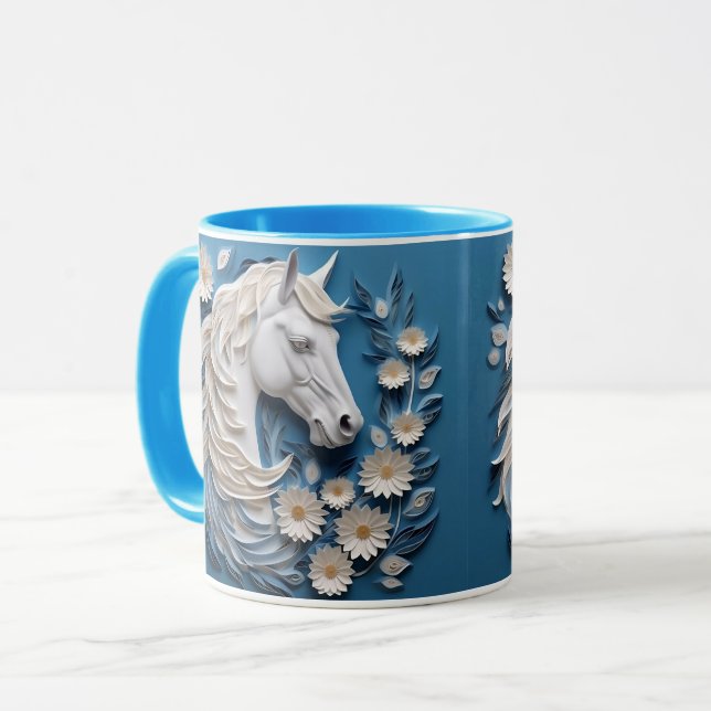 Caneca Cavalo e flores, Presente Equestre, Equitação (Frente Esquerda)