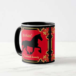 Caneca Cavalo frisético, silhueta/ouro/caneca negra/negra