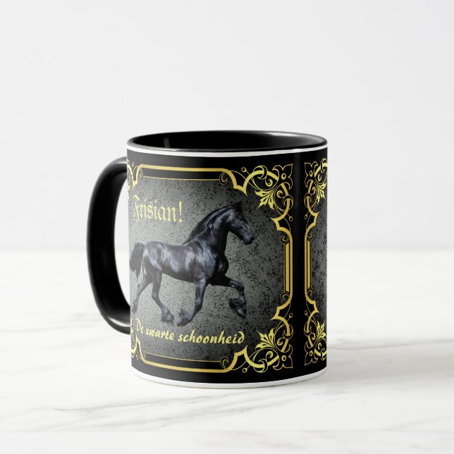 Caneca Cavalo frísio/De zwarte schoonheid/ouro/negro (Frente Esquerda)