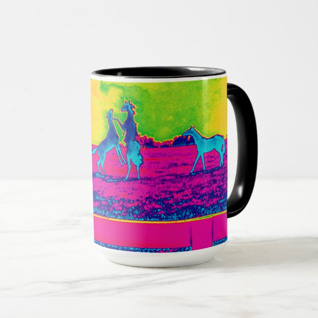 Caneca Cavalos Coloridos de Neon Pastel na Pastura (Frente Esquerda)