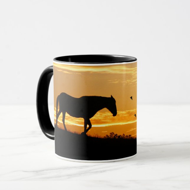 Caneca Cavalos e Pássaros Silhuetados no Sol (Frente Esquerda)