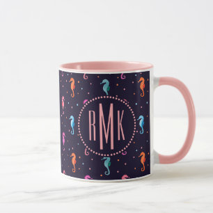 Caneca Cavalos marinhos da aguarela no teste padrão dos