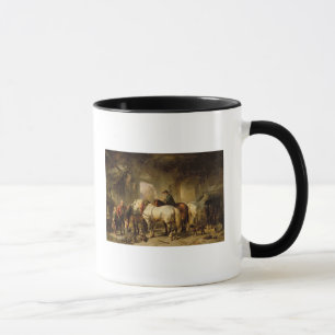 Caneca Cavalos que alimentam no estábulo