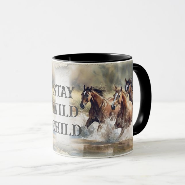 Caneca Cavalos Selvagens Aquarela (Frente Esquerda)