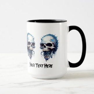 Caneca Caveira Azul com larvas e detalhes do galho