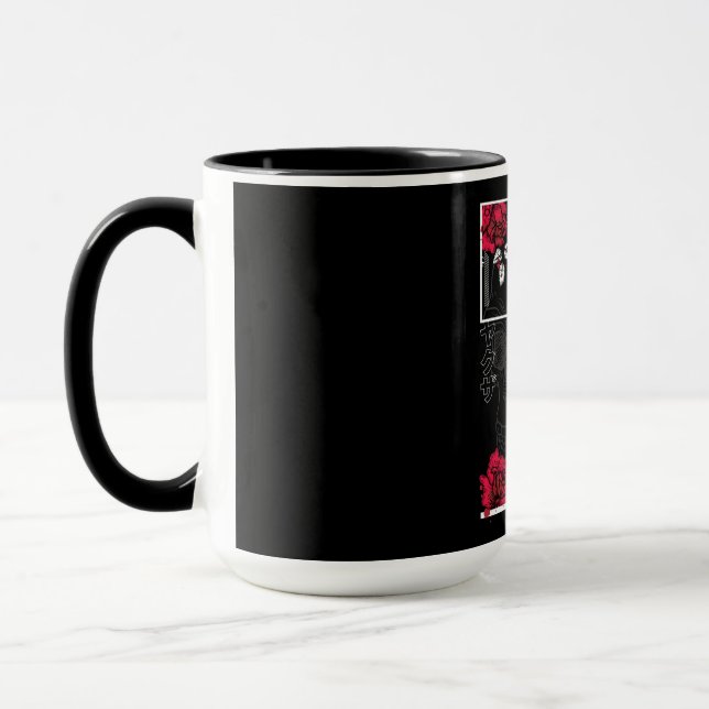 Caneca Caveira Com Flores - Design de Estilo Japonês Urba (Esquerda)