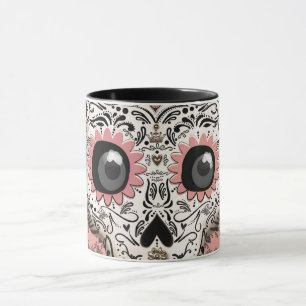 Caneca Caveira de Açúcar Rosa e Dourada Divertida Fofa