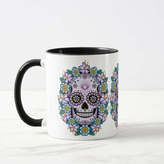 Caneca Caveira de Açúcar Roxa com Flores (Esquerda)