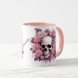 Caneca Caveira e Rosas de Halloween personalizados