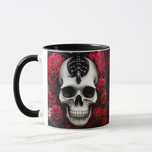 Caneca Caveira e Rosas Góticos Escuros e Muriais (Esquerda)
