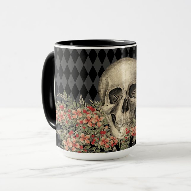 Caneca Caveira Gótica e Flores (Frente Esquerda)