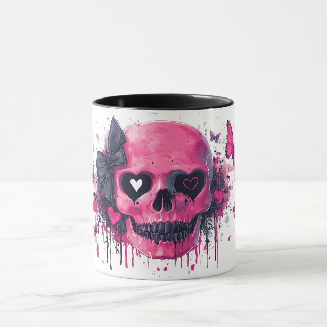 Caneca Caveira Rosa com Borboletas e Corações  (Centro)