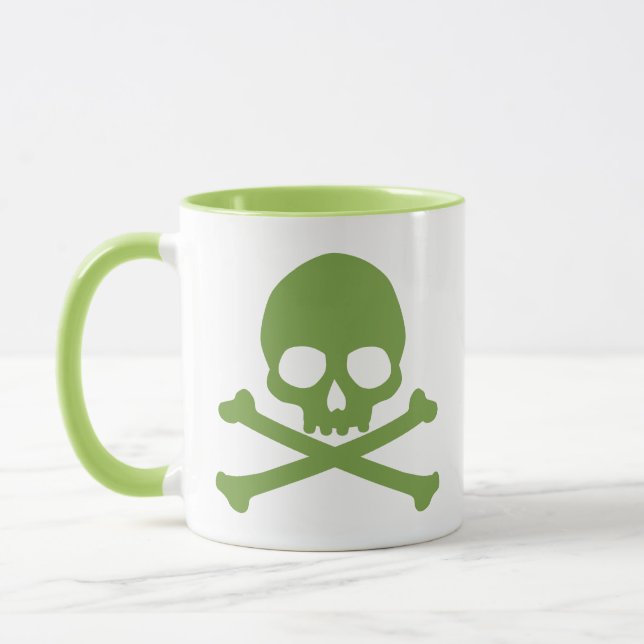Caneca Caveira Simples Verde e Ossos Cruzados (Esquerda)