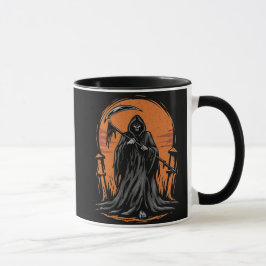 Caneca Ceifeiro de desenho animado em cemitério ao pôr do