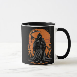 Caneca Ceifeiro de desenho animado em cemitério ao pôr do